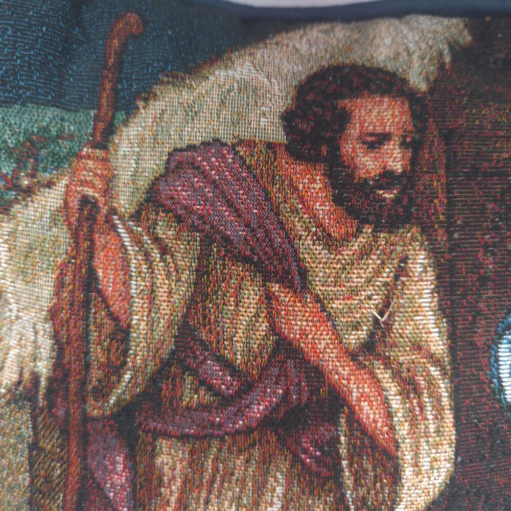 Vintage Nativity Tapestry Pillow 16x16 Mary Joseph Baby Jesus Christmas Decor - Picture 3 of 7